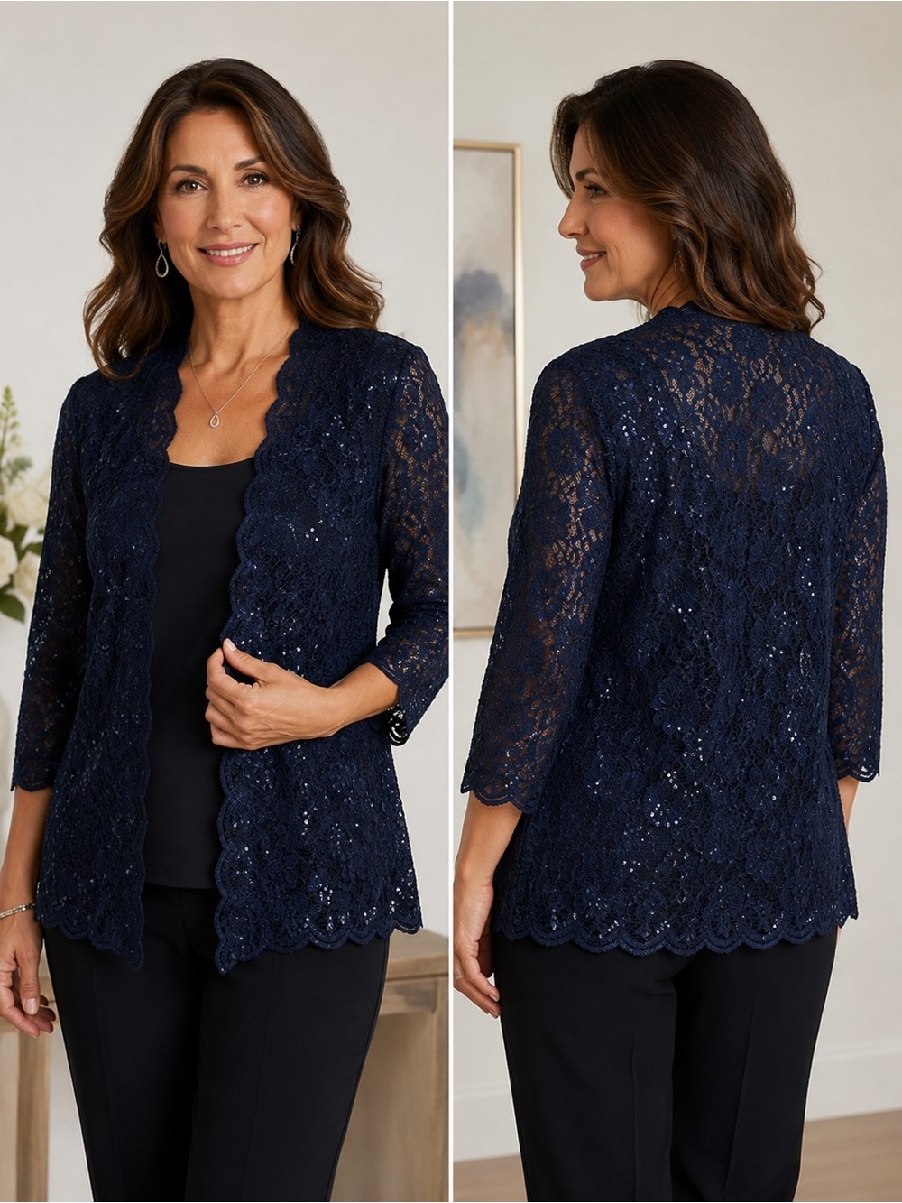 Alex Evenings Navy Lace Evening Jacket with Subtle Sparkle size 10 sequence
